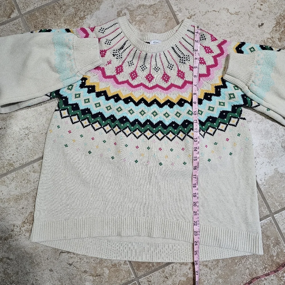 Crown & Ivy Women Luxe Fair Isle Colorful Knit Sweater XXL Preppy Coquette Chic - Picture 7 of 7